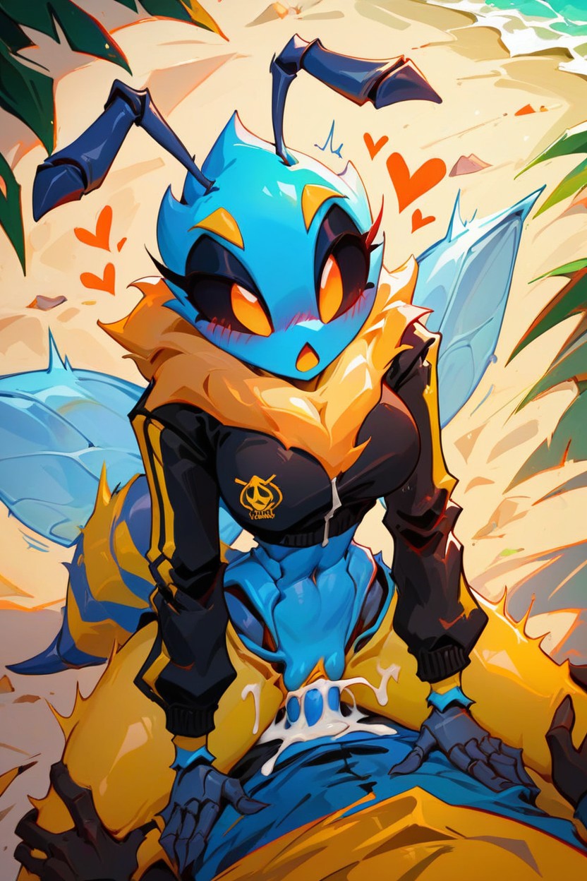 Exaggerated, Beach, Massive Bee Wings Furry AI Porn