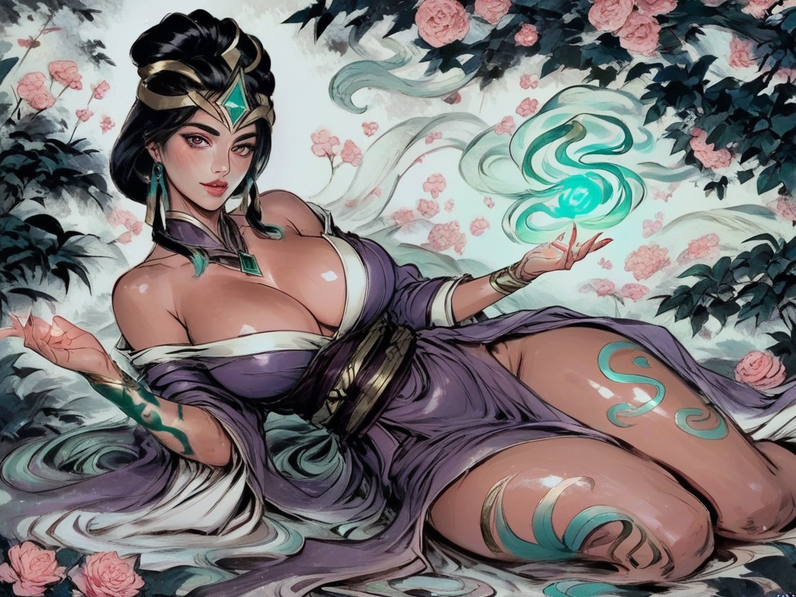 Serpent Wrapped On Legs, Thick Thighs, Brown Eyes AI Porn
