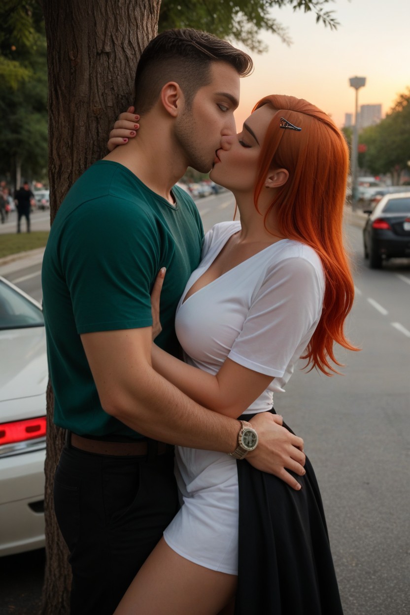 Hugging, Kissing, Gwen Red Long Hair AI Porn