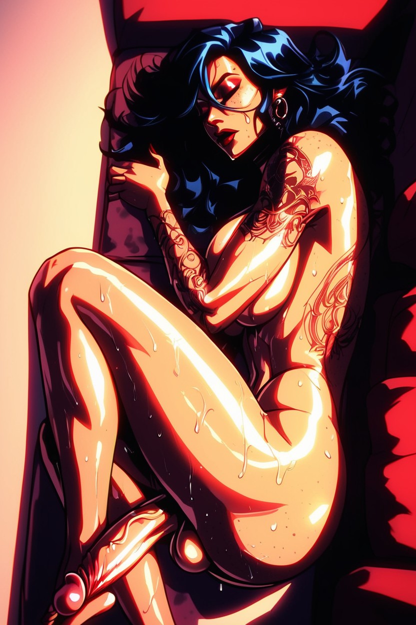Futanari Lying On Her Side, Face Visible, Head Propped Up With Her Hands AI Porn