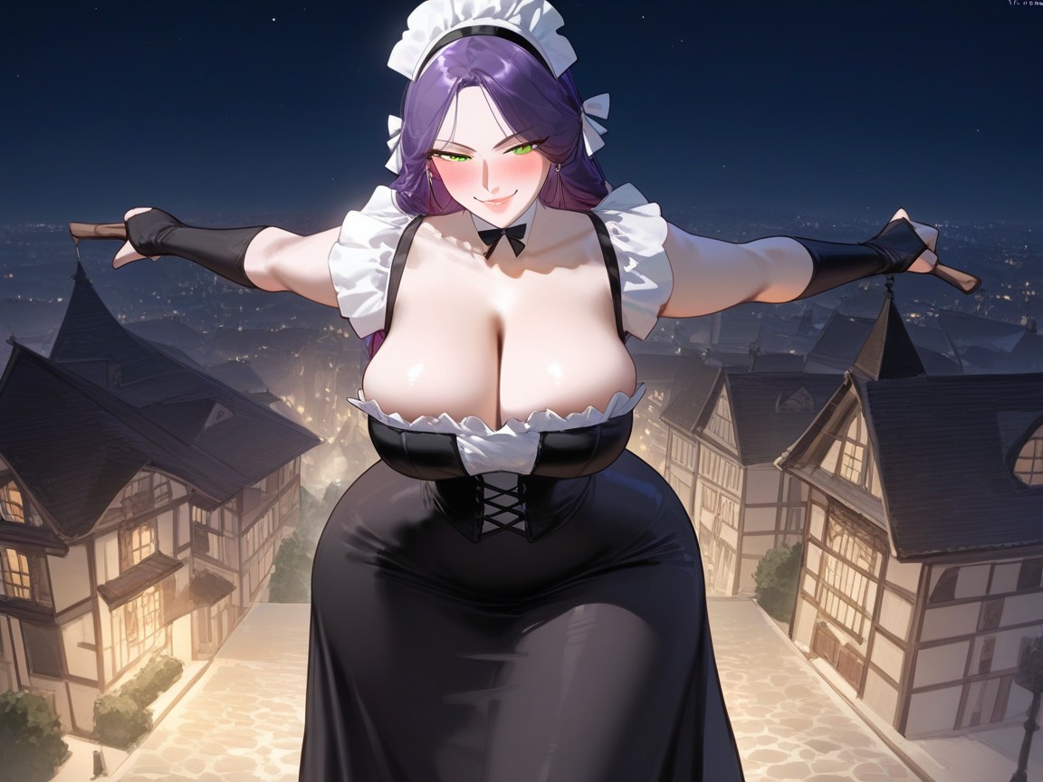 Thick, Detailed Waist, Purple Maid Dress Hentai AI Porn