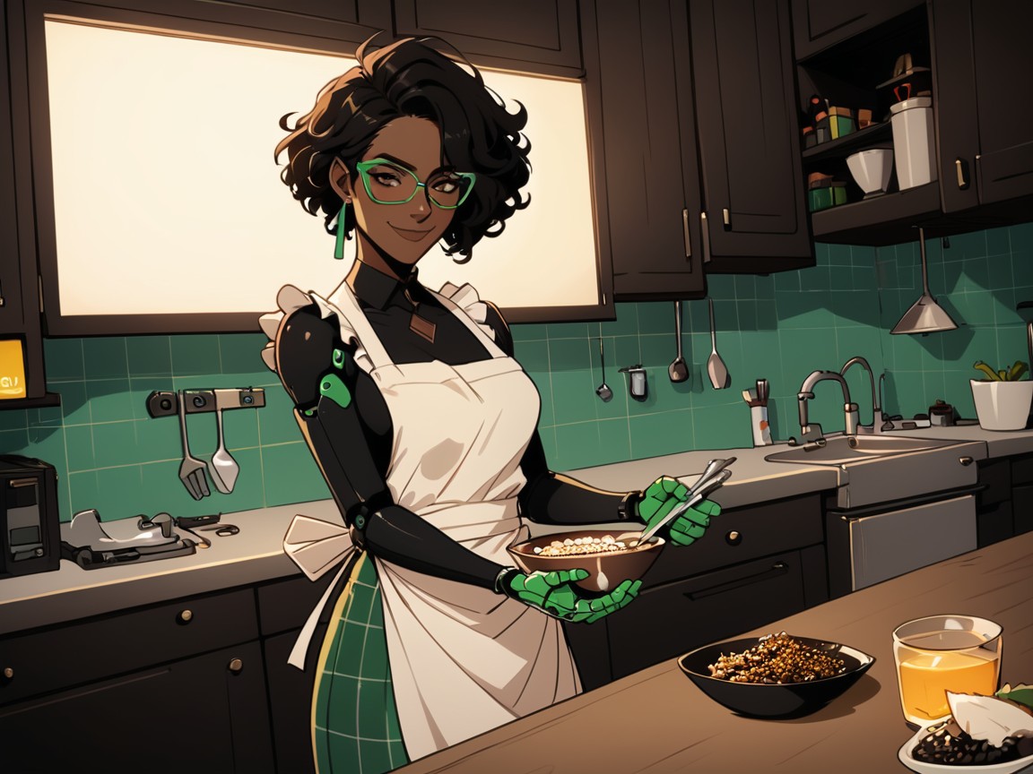 Energetic Face, Books On Counter, Noir AI Porn