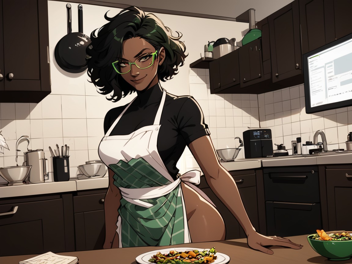 Noir, Technological Kitchen, Curly AI Porn