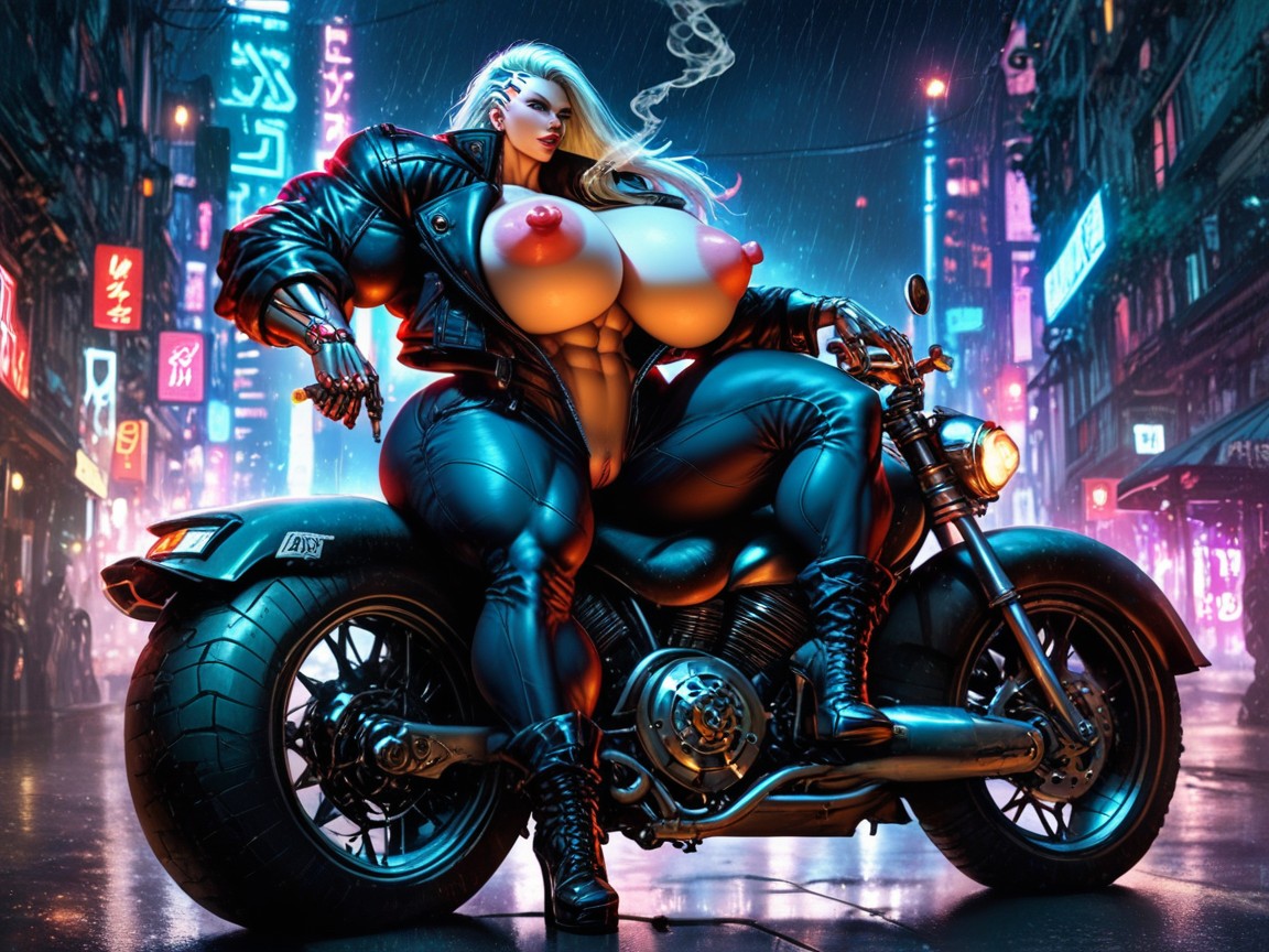 Pink Areolas, Cyberpunk City, Cyber Arms Hentai AI Porn