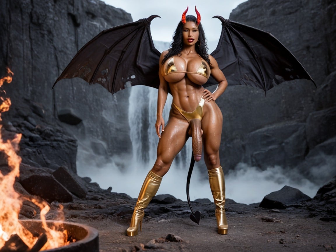 Devil, Devil Tail, Latex Thigh High Boots Shemale AI Porn