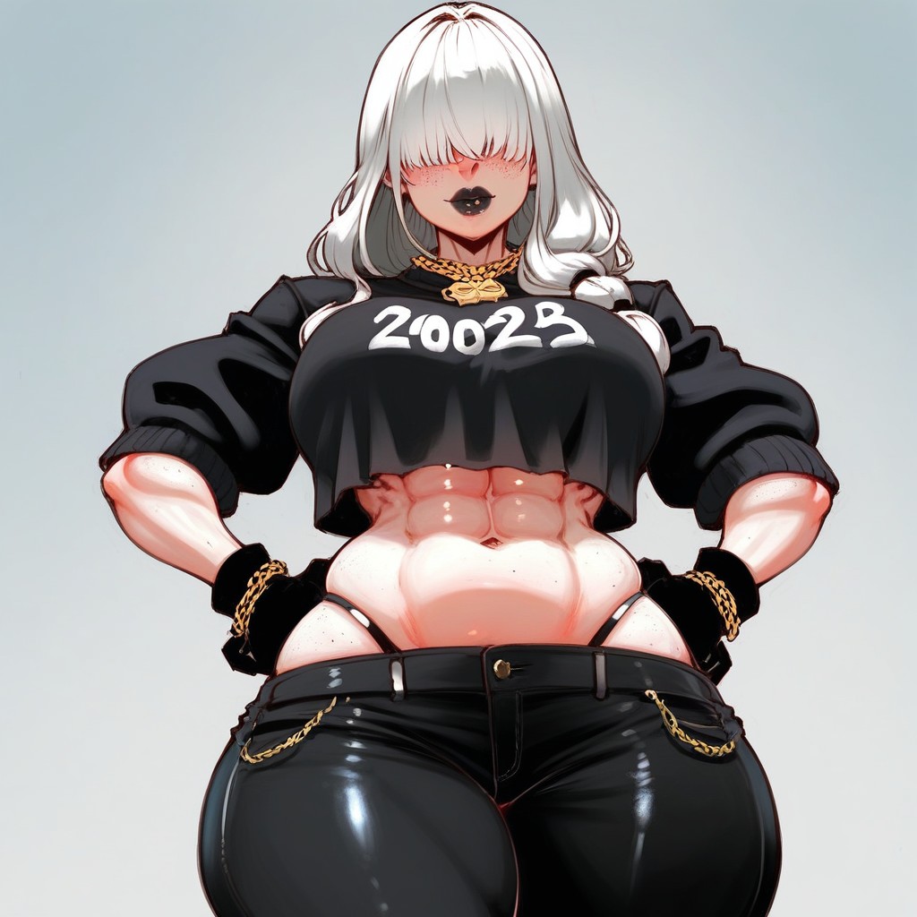 Tight Black T Shirt Showing Belly, Pretty Face, Thong Riding Up Hips AI Porn