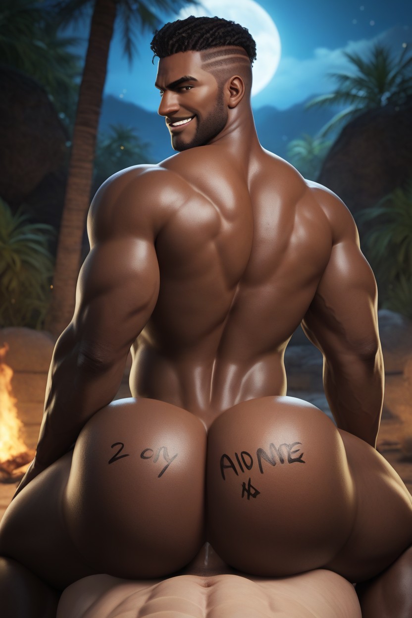 Large Muscular Bottom, Round Ass, Masculine Bottom AI Gay Porn