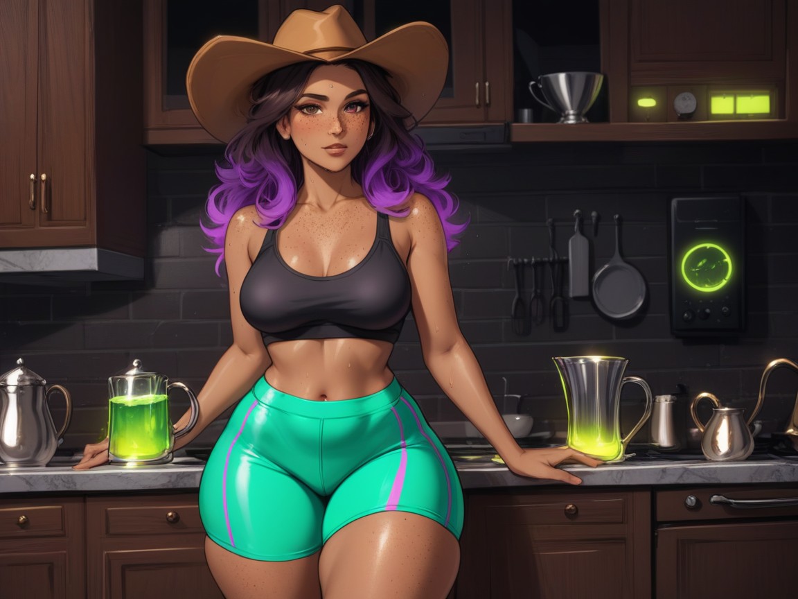 Permed Hair, Natural Breast, High Brightness Effects Latina AI Porn