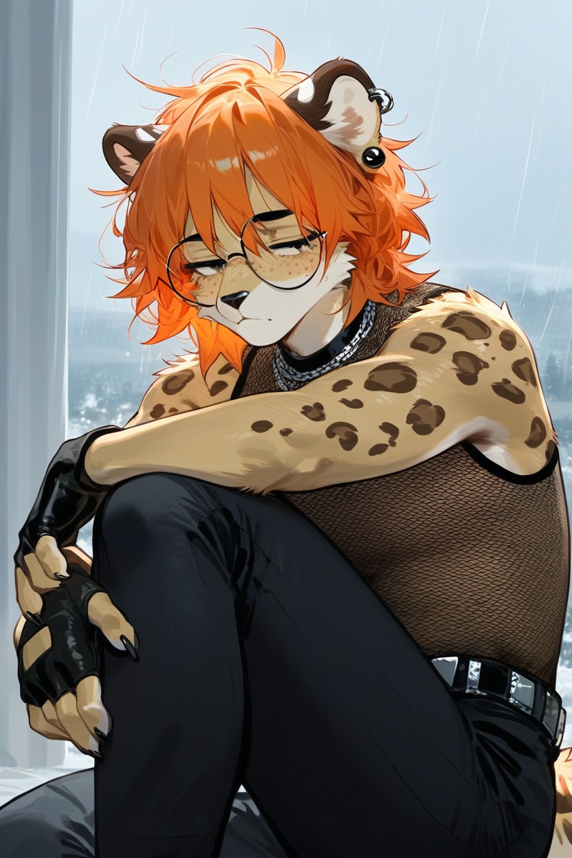 Ripped Knee Pants, Orange Goatee, Orange Hair Furry IA