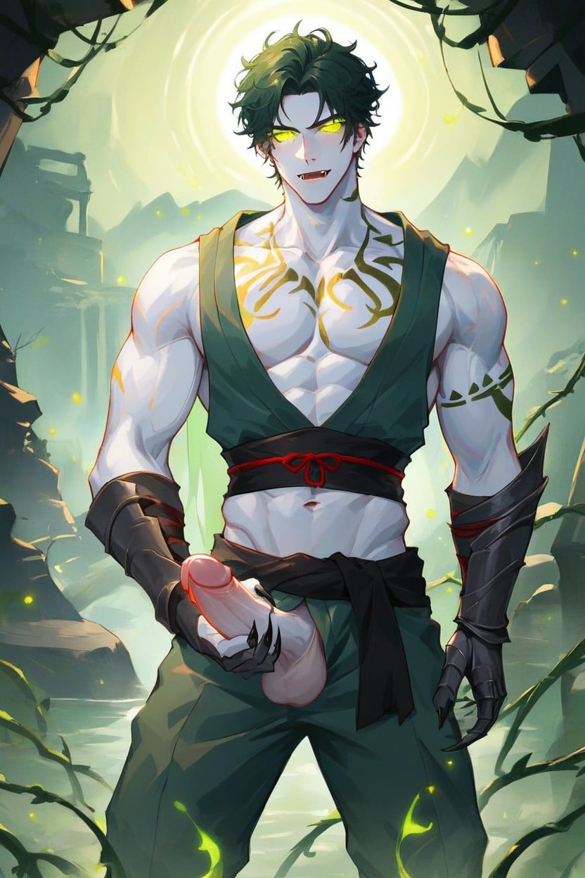 Black Armored Gauntlets, Lean Muscular Build, Pale Skin AI Gay Porn