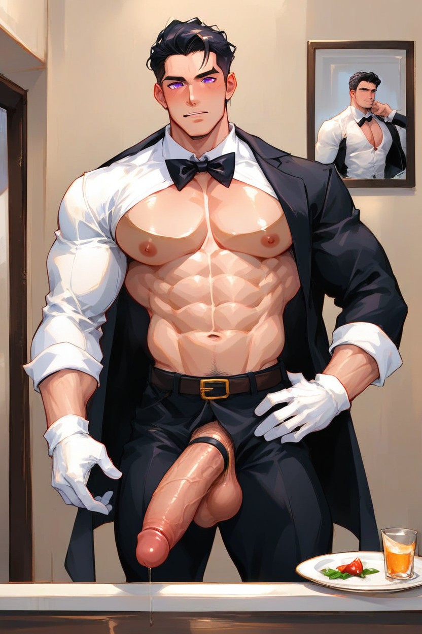 White Gloves, Bodybuilder, Fully Clothed AI Gay Porn