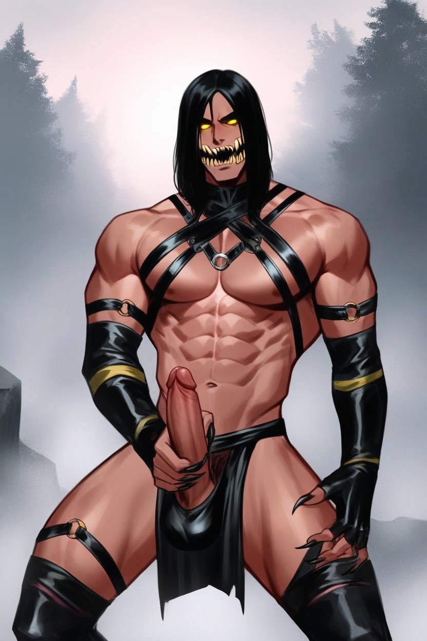 Sharp Tarkatan Teeth, Horror Mixed With Beauty, Glowing Red Sky AI Gay Porn