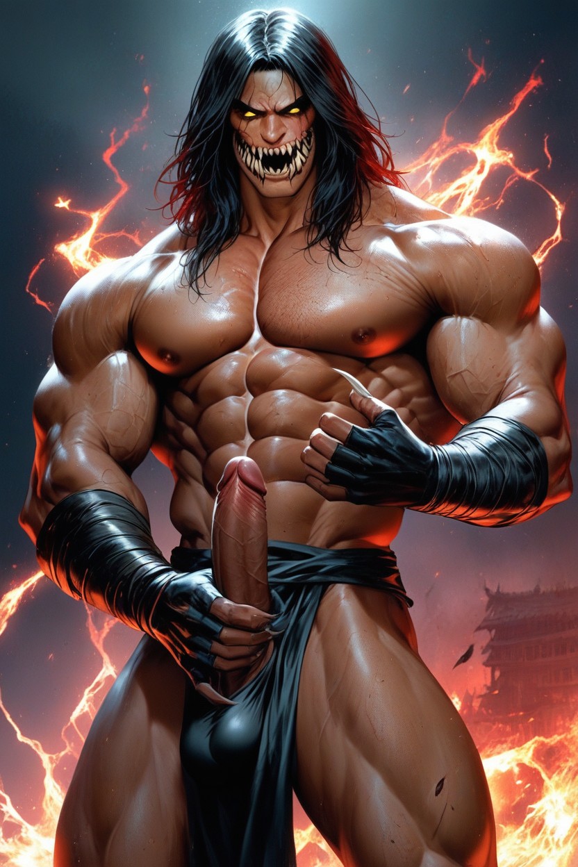 Pink Sash Around Waist, Unsettling Atmosphere, Black Arm Wraps AI Gay Porn