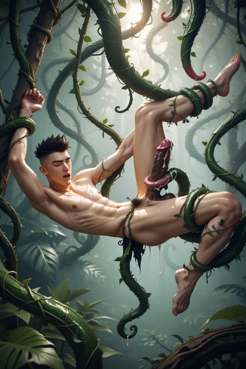 Single, Sitting On Tree Branch, Person AI Gay Porn