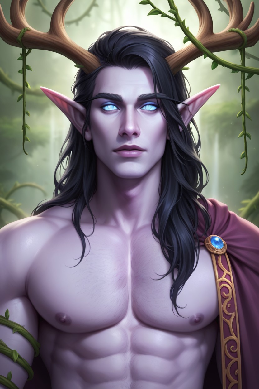 Waist, Bright Lavender Armor Shoulders, Deer Antlers AI Gay Porn