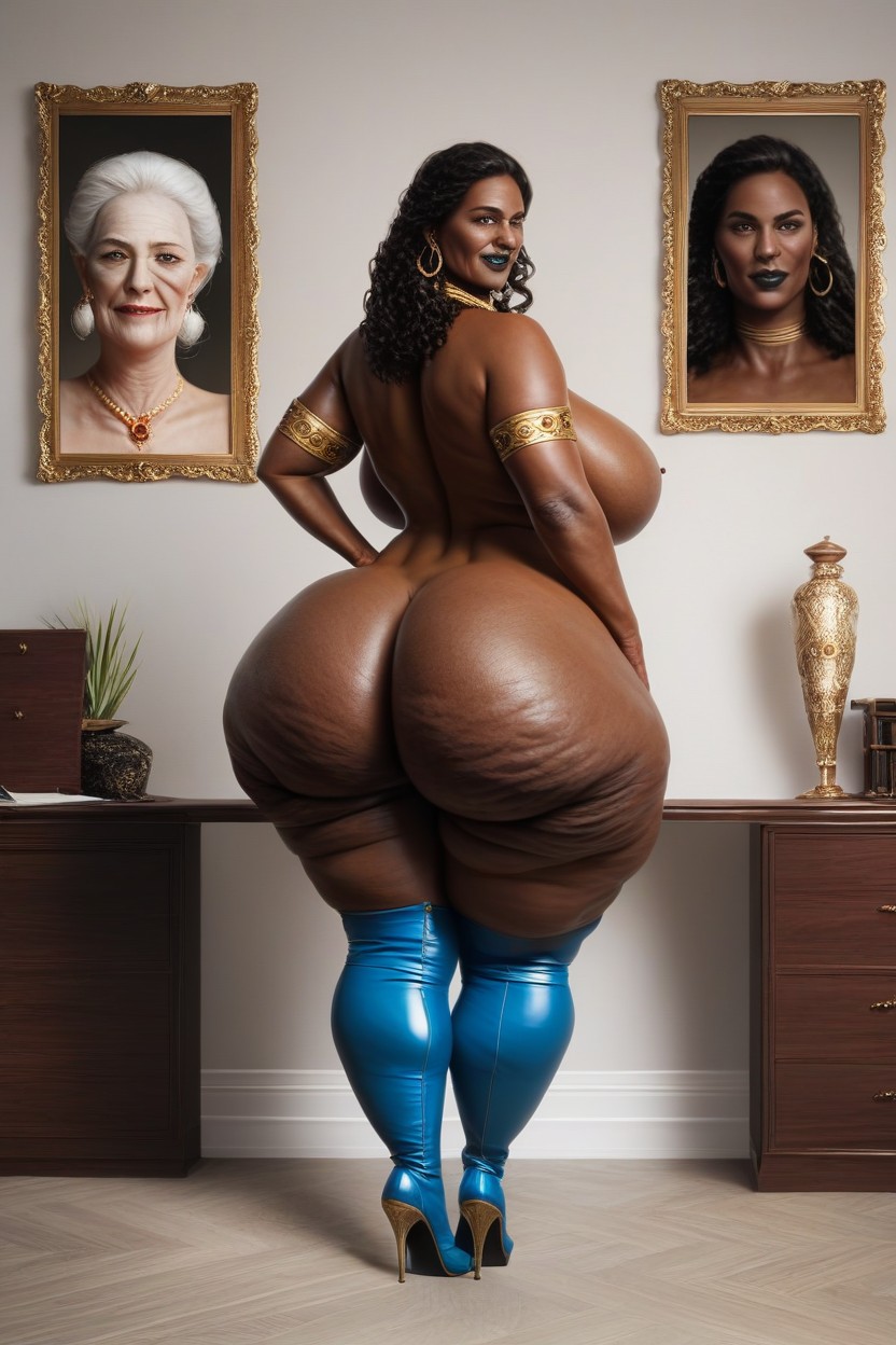 Rear View, Fat Hips, Blue Thigh High Boots AI Porn