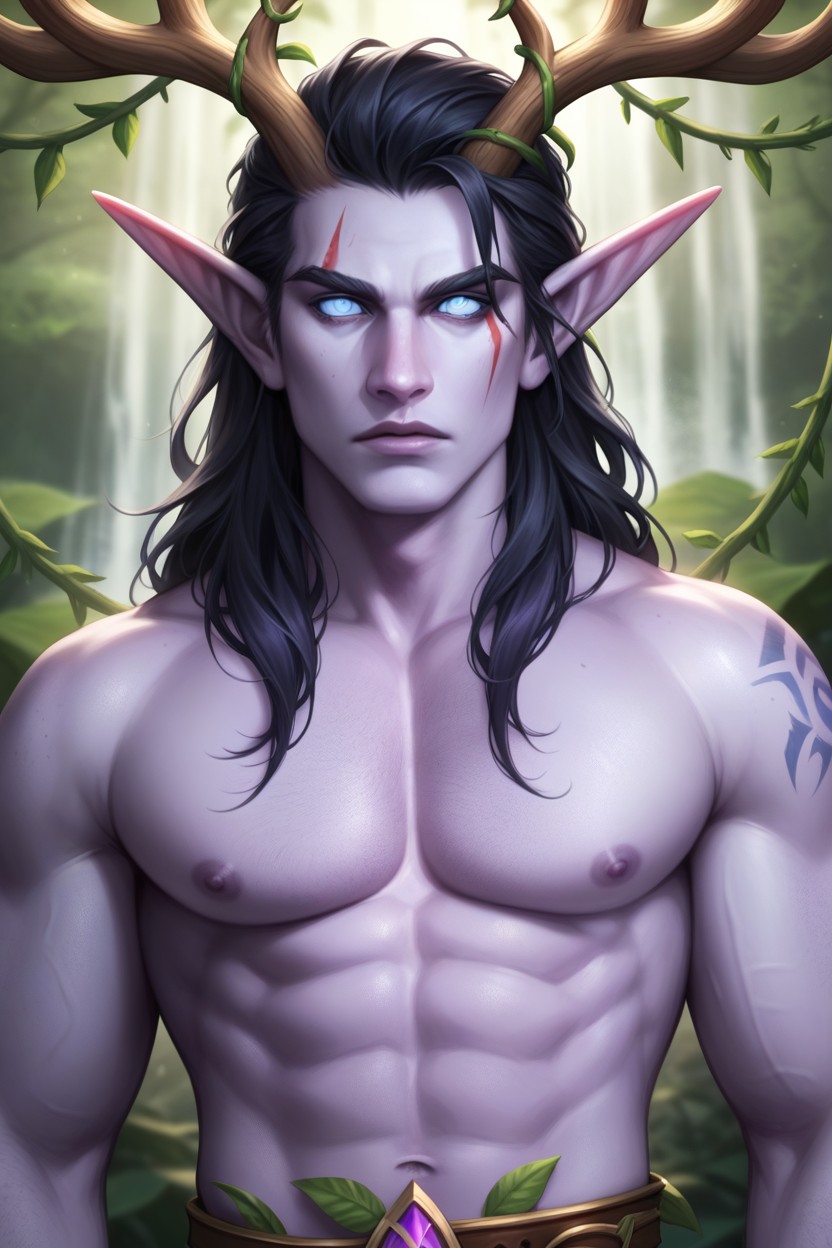 Focus On Face, Blue Marks On Body, Wide Opened Eyes AI Gay Porn