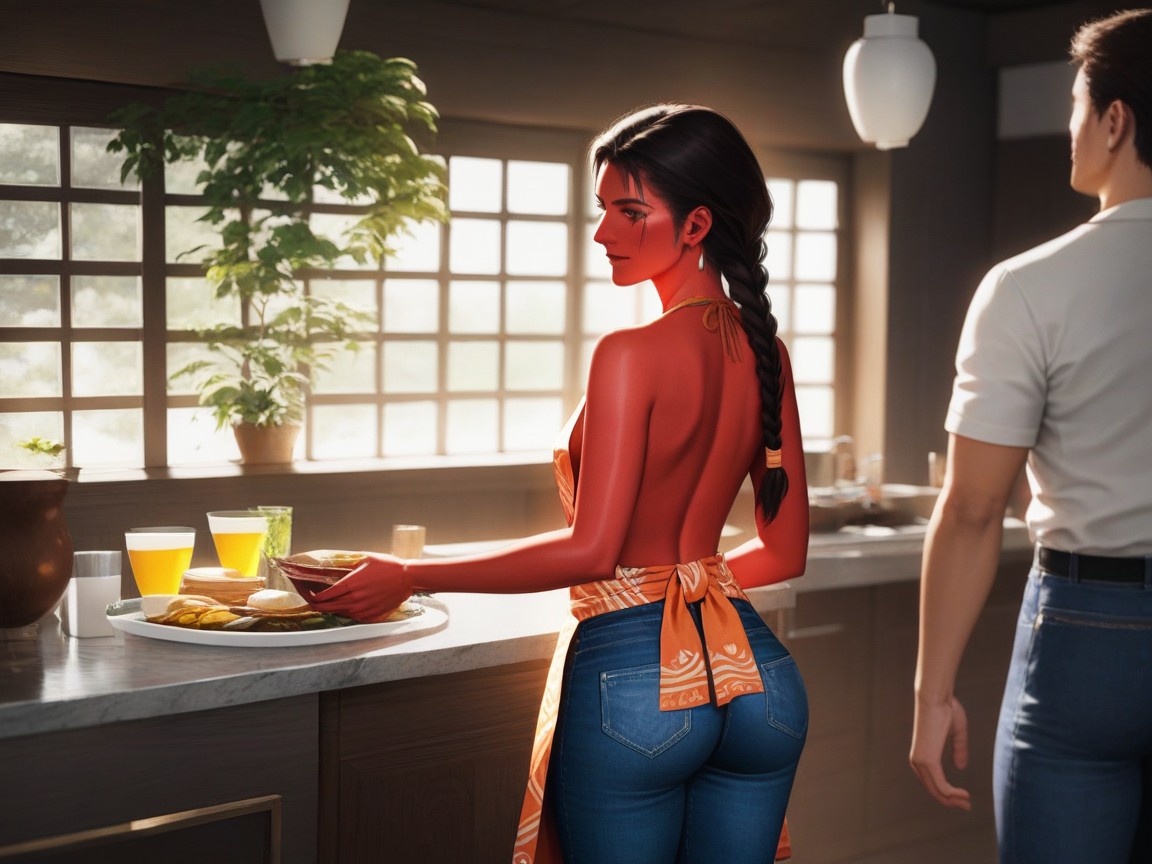 Low Torso Height, Orange Tribal Face Paint, Small Ass Hentai AI Porn