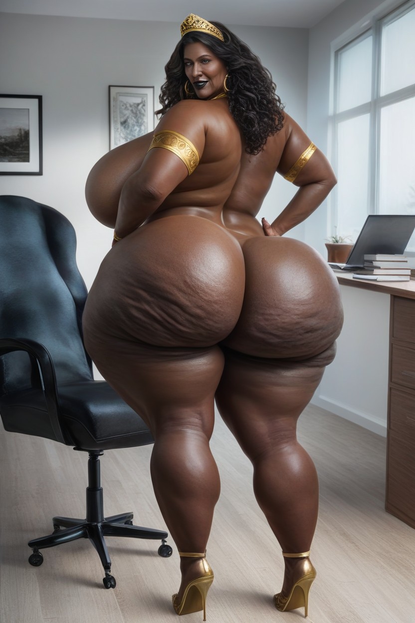 곱슬, Massive Cellulite Fake Ass, 검은색 AI 포르노