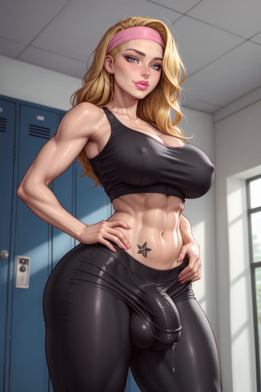 Personal Trainer, Natural Breasts, Exaggerated Hourglass Figure Shemale AI Porn