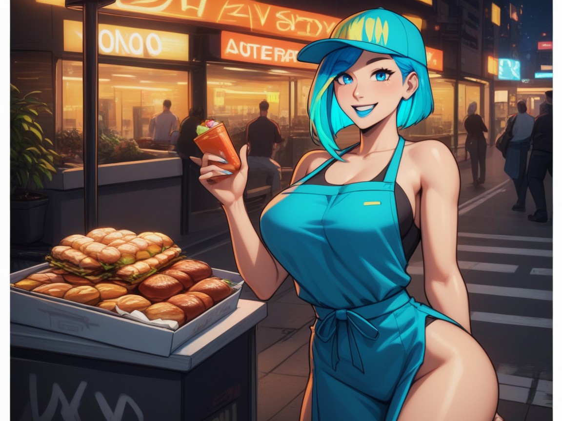 Afterimage, Street Food Background, Round Eyes Latina AI Porn