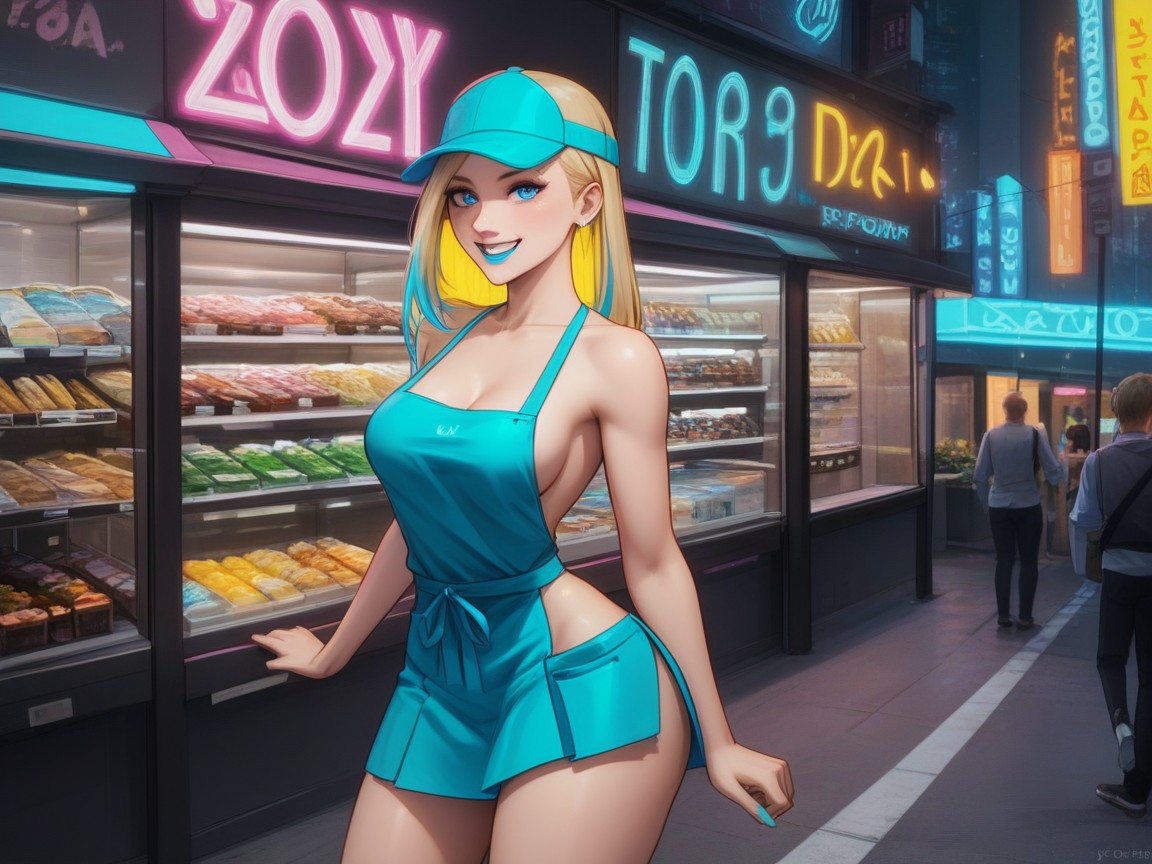 One Woman, コンビニ店員, Vibrant Colors AIポルノ