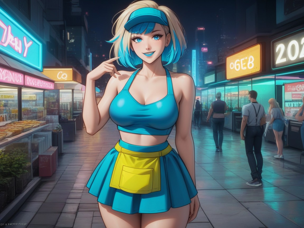 편의점 직원, Blue Hair Highlights, Chest And Hips Proportionate AI 포르노