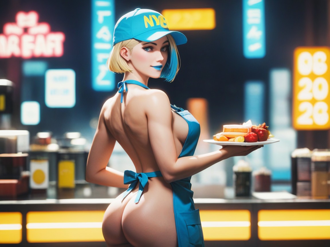 Blue Tank Top, Blue Eyes, Rear View Hentai AI Porn