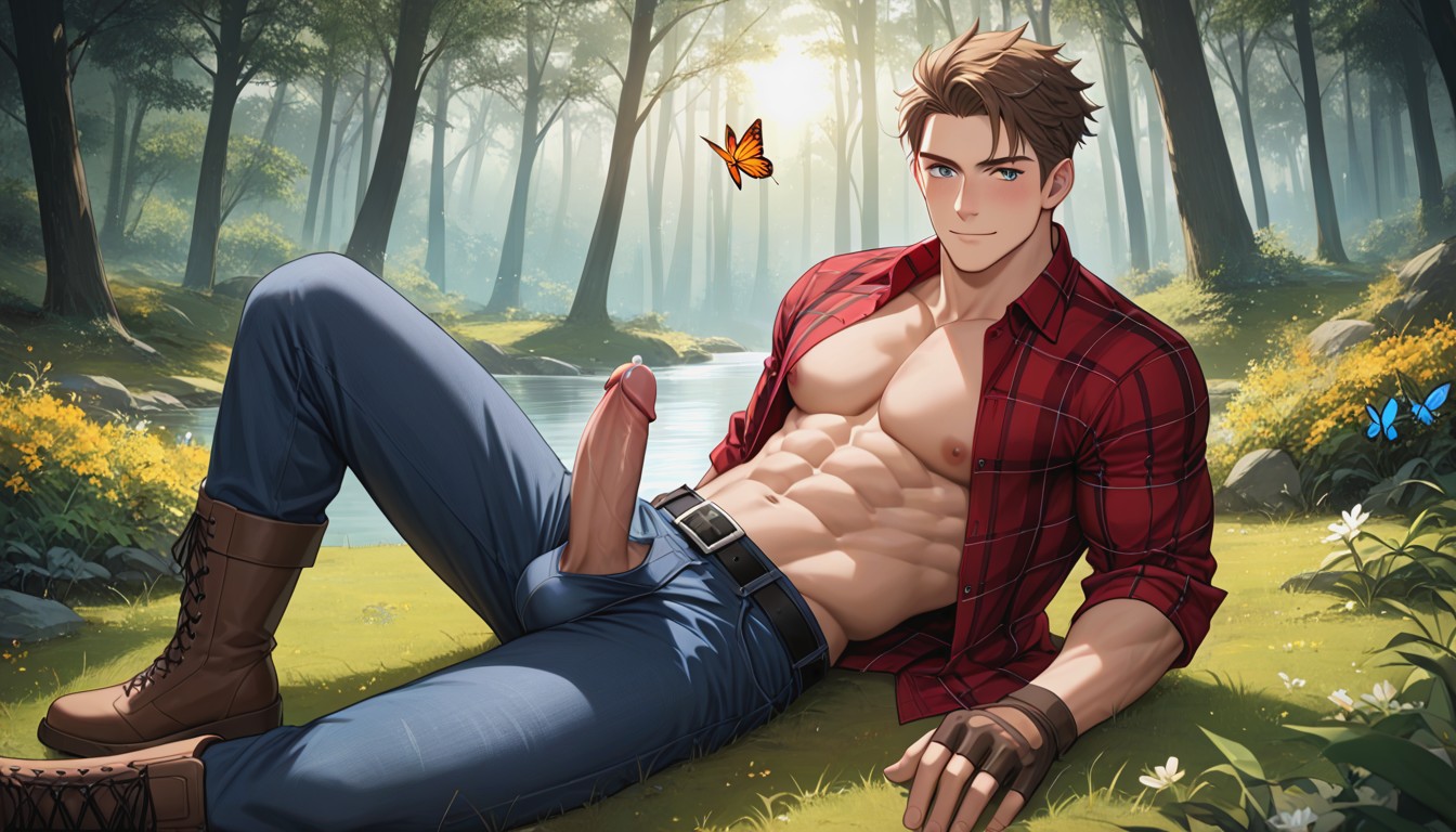Location Forest Woods, Light Skin, Dark Red Flannel Shirt AI Gay Porn