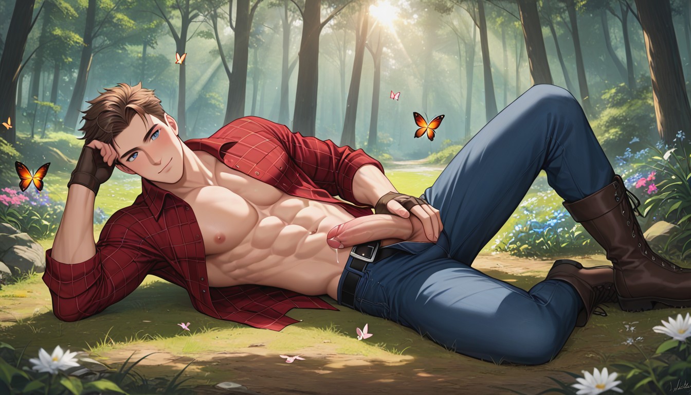 Straight Brown Hair, Erect Penis, Showing Penis AI Gay Porn