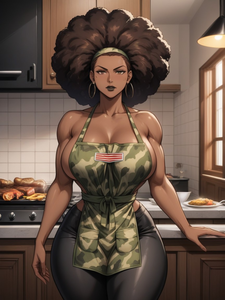 围裙, Specular Lighting, Meat On Stove In Background AI黄片