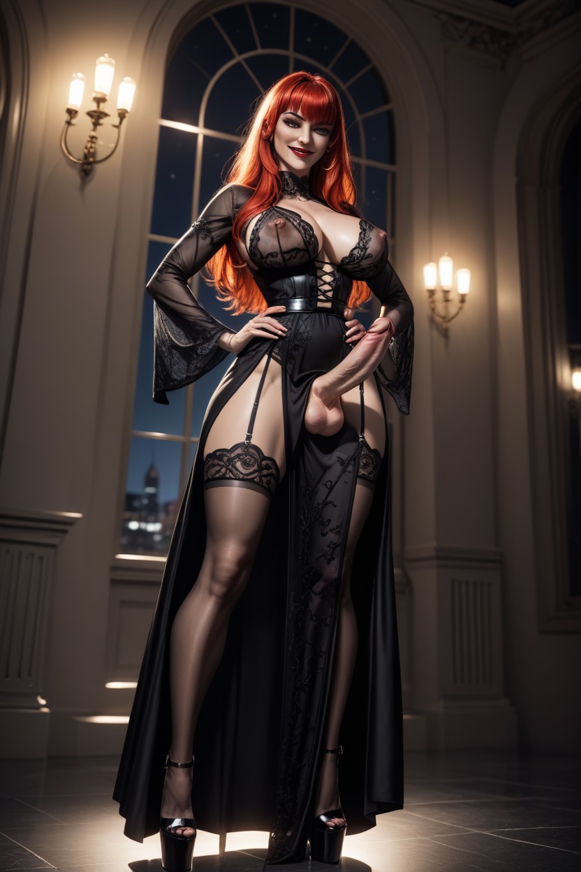 Black Silk Dress See Thru Second Skin Lingerie, Night, Her Clitoris Is Her Cock Shemale AI Porn
