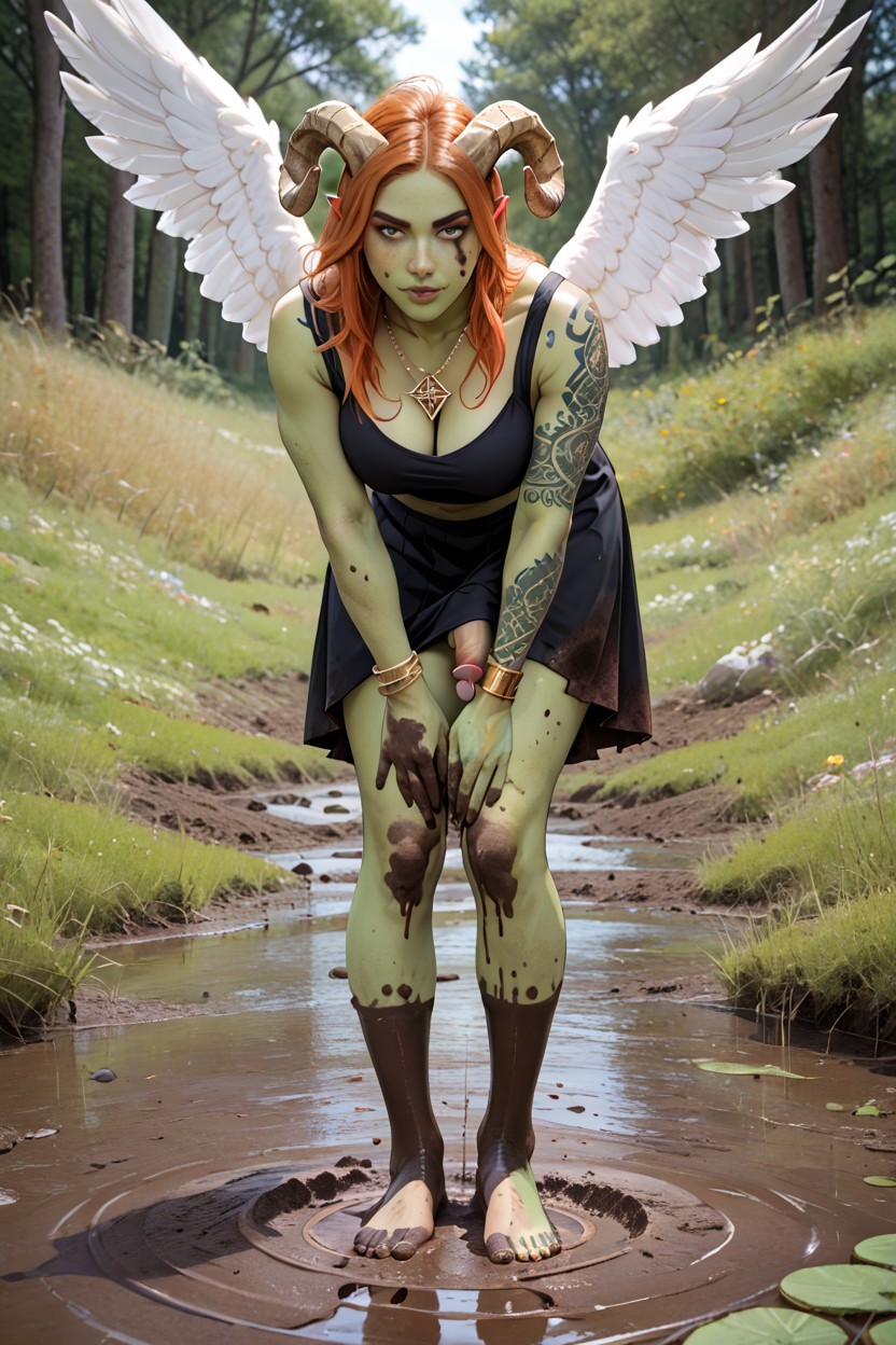 Gold Bracelets, Green Skin, Ginger Shemale AI Porn