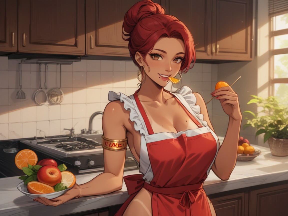 Wide Chest, Gold Snake Armband, Kitchen Location Latina AI Porn