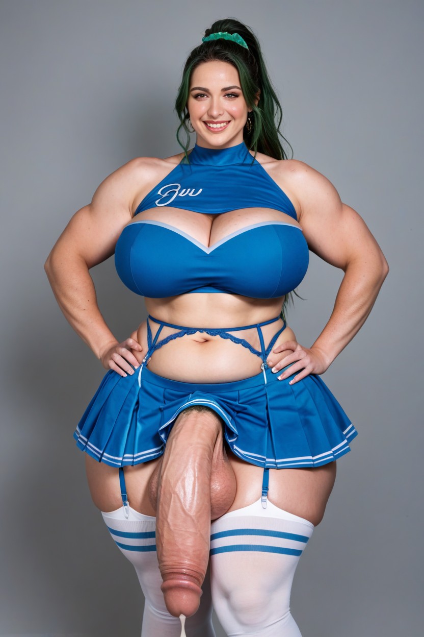 18+, Wide Shoulders, Thigh High Socks With Garter Belt Shemale AI Porn