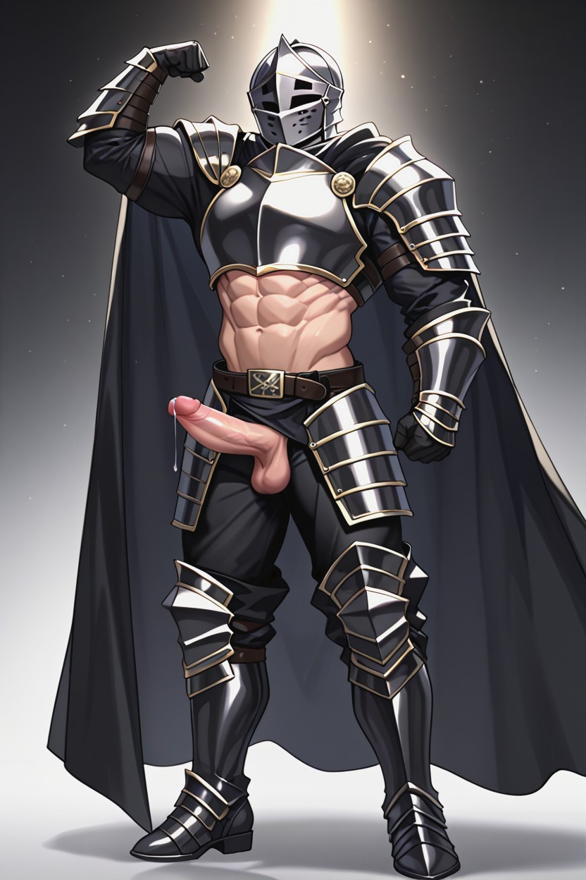 Dark Dungeon Background, Black Armor Gloves, Standing Boldly Like A Hero AI Gay Porn