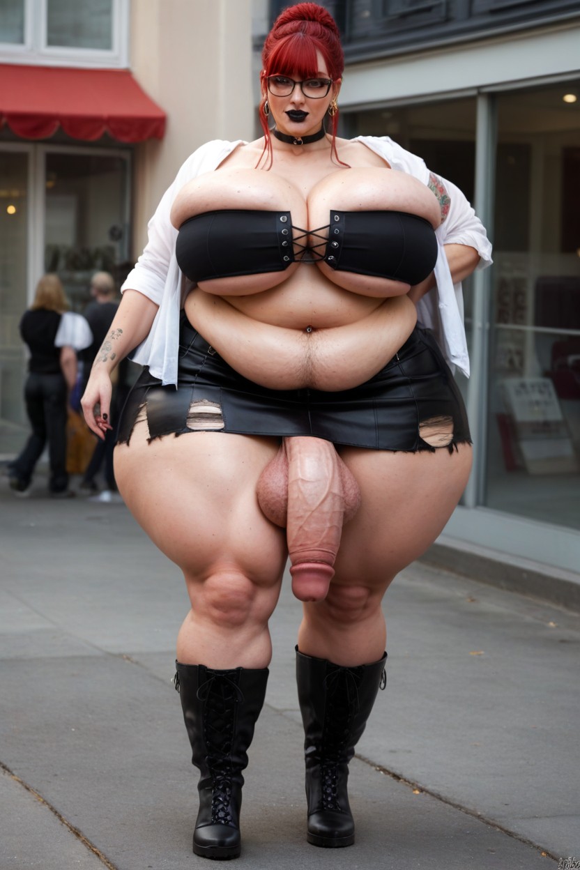 Armpit Hair, Huge Obese Belly, Pale Skin Shemale AI Porn