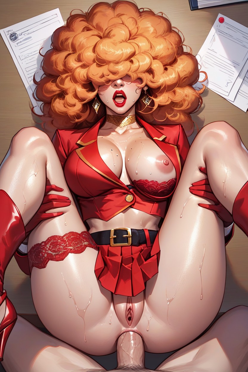 Miss Bellum Costume, Office Desk, Pleated Skirt AI Porn