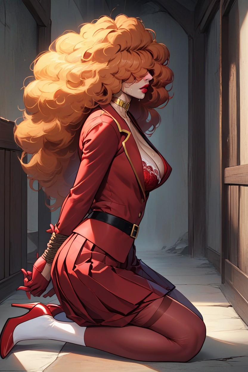 Red Thong Pulled Aside, Extreme Make Up, Red Detailed Bra AI Porn