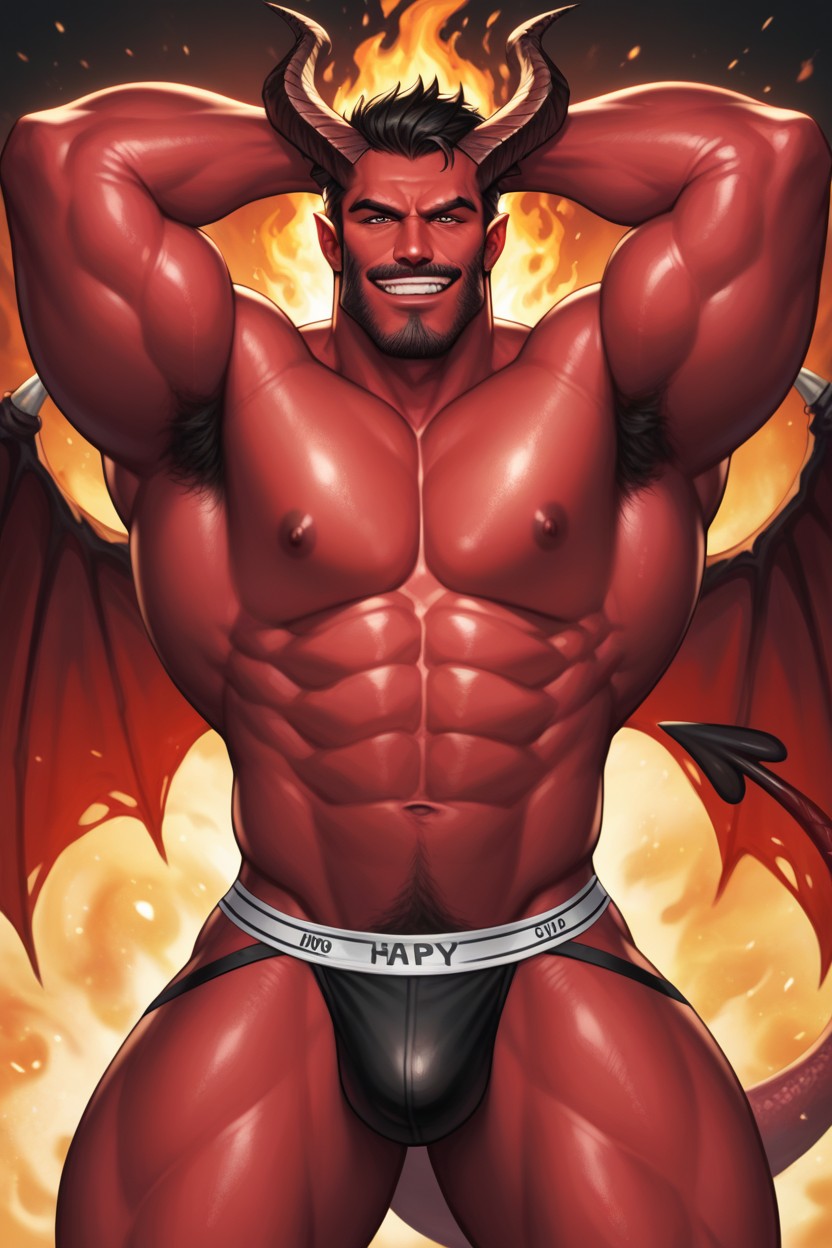 Hunky, Demonic Horns, Smug Smirk On Face AI Gay Porn