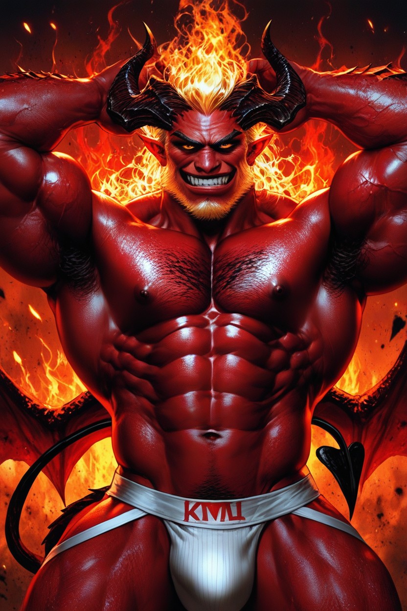 Red Scaly Demon Monster, Manly, Magnificent AI Gay Porn
