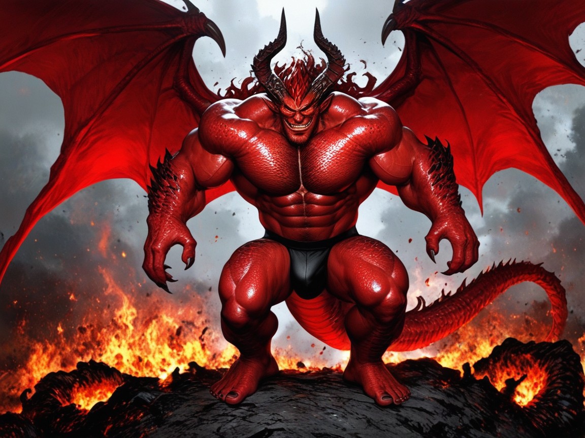 Omnipotent, Burning Hell Background, Hunky AI Gay Porn