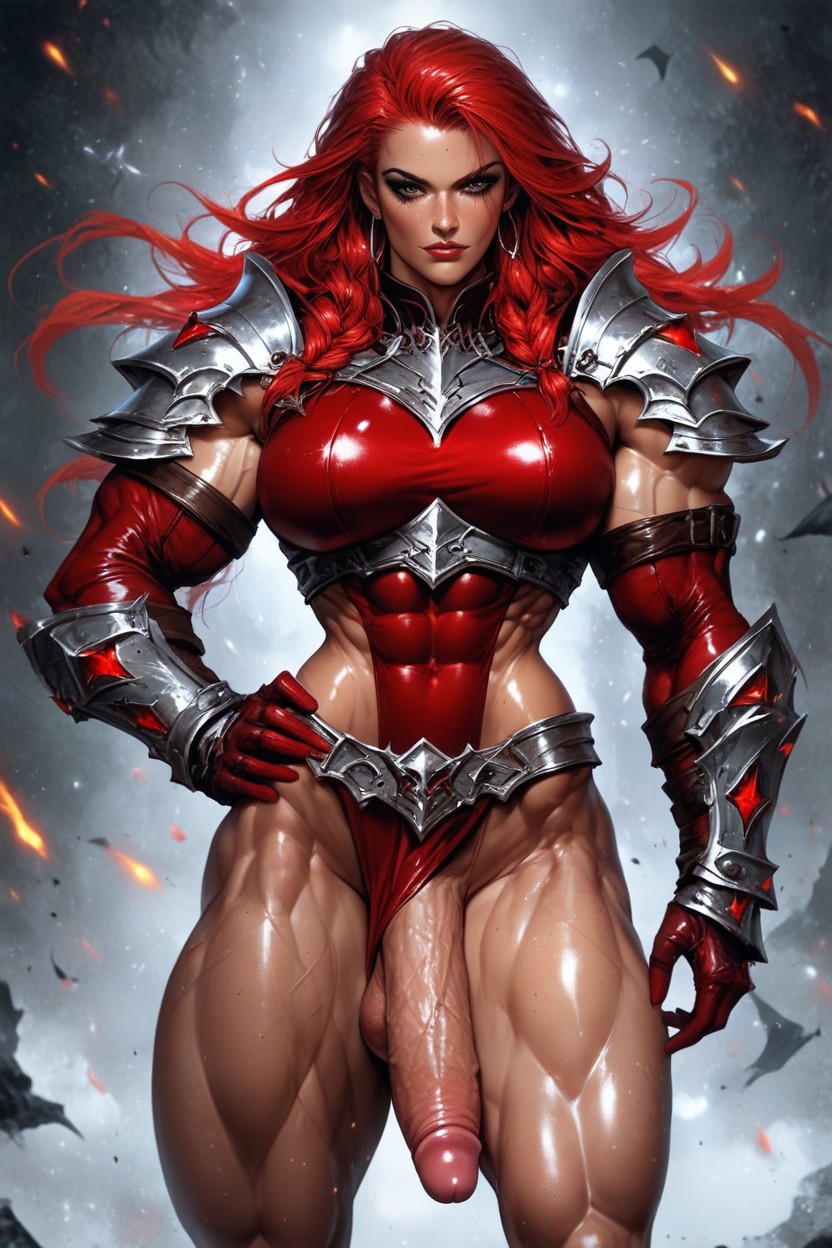 Oiled Skin, Looking At Viewer, Muscular Shemale AI Porn