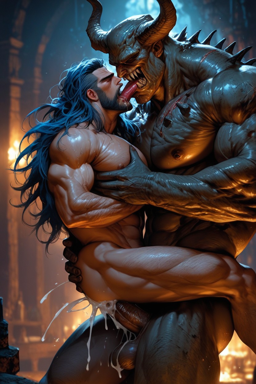 Screaming With Saliva, Night, Huge Spiked Cocks AI Gay Porn