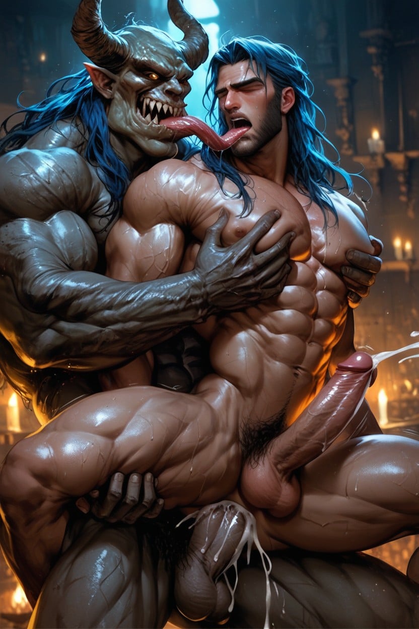 Gay Only, Screaming With Saliva, Long Dark-blue Hair AI Gay Porn