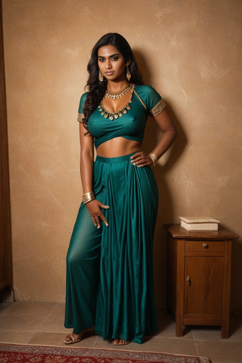 Indian Satin Saree, Medium Breast, Female Masturbation AI Porn
