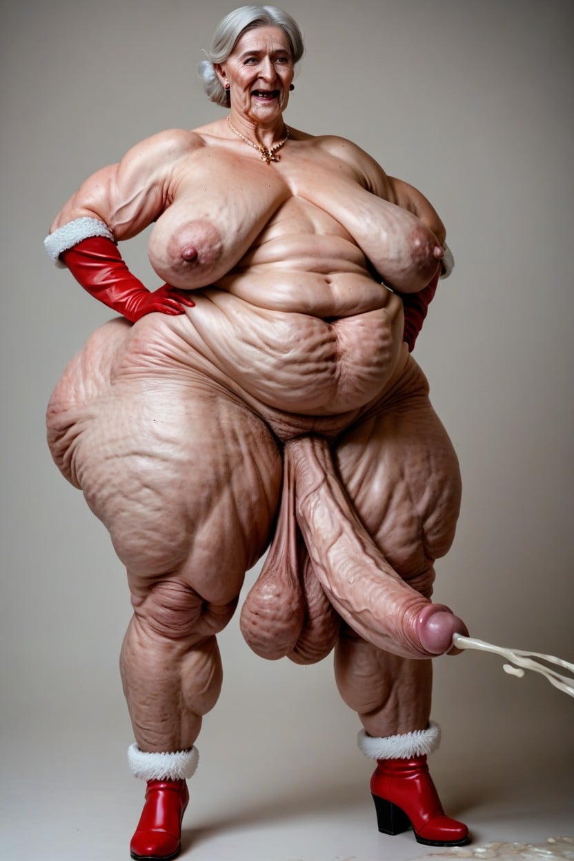 Santa Gloves, Saggy Belly, Simple Background Shemale AI Porn