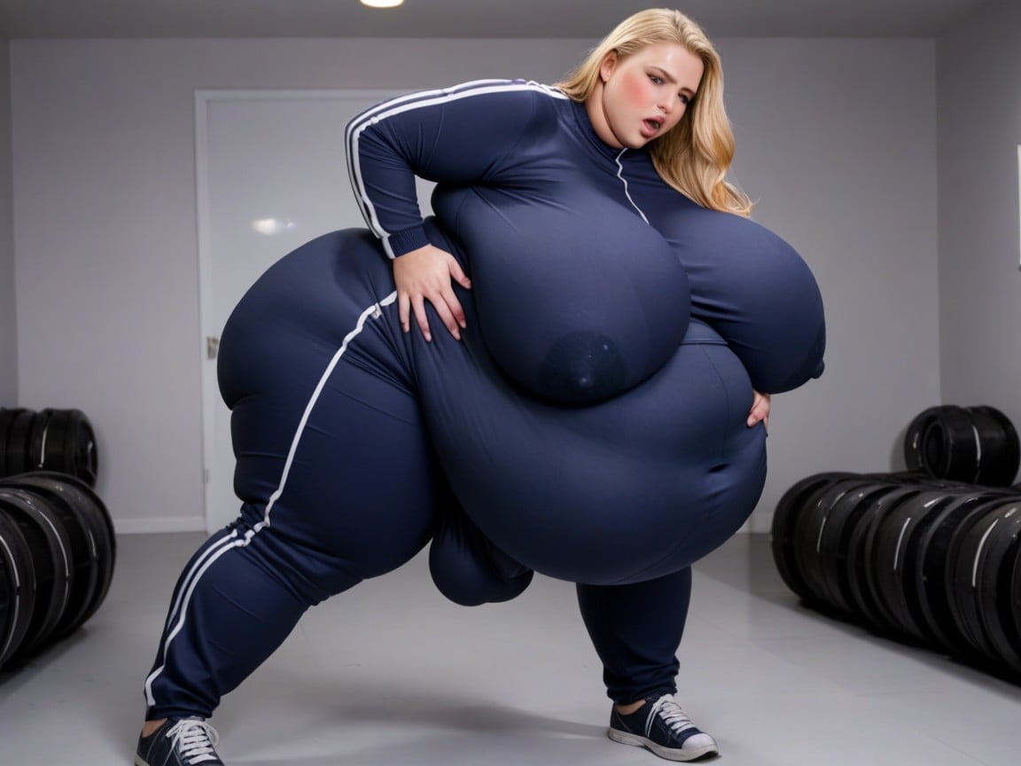 Gargantuan Sized Fat Breasts, Long Length, Embarrassed BBW AI Porn