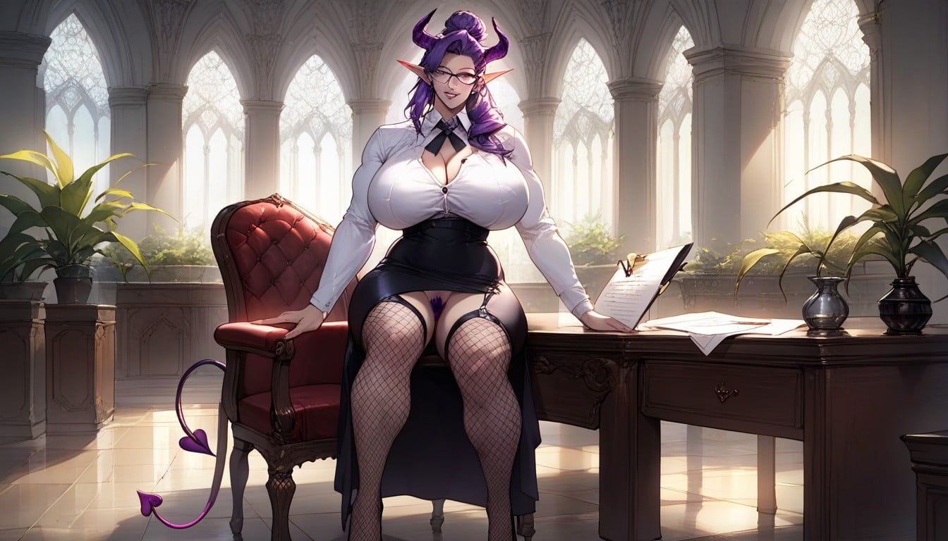 Messy Bun Hairstyle, Piercings, Purple Haired AI Porn
