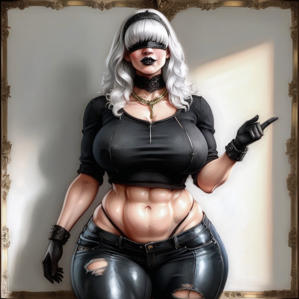 Rosy Cheeks, White Skin, Half Finger Black Gloves Hentai AI Porn